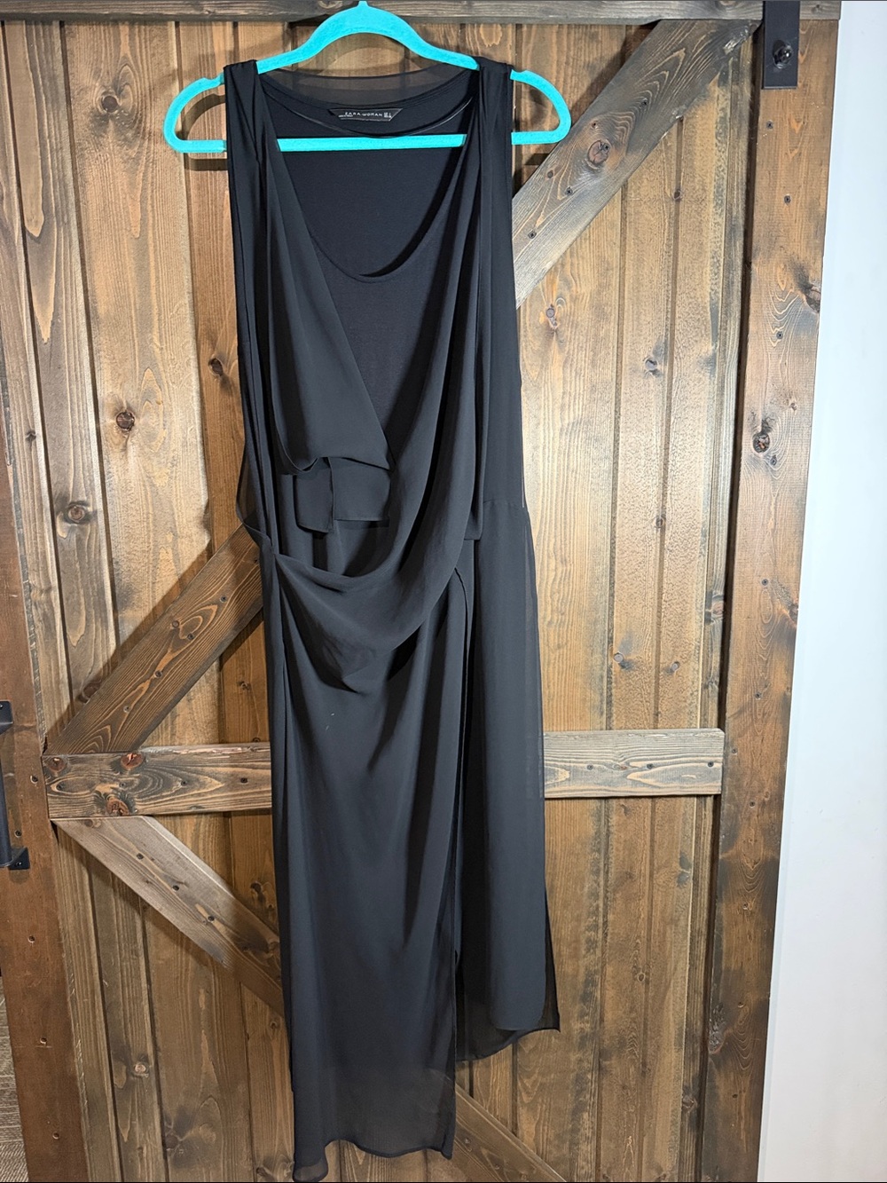 Zara Black Draped Asymmetrical Sleeveless Dress